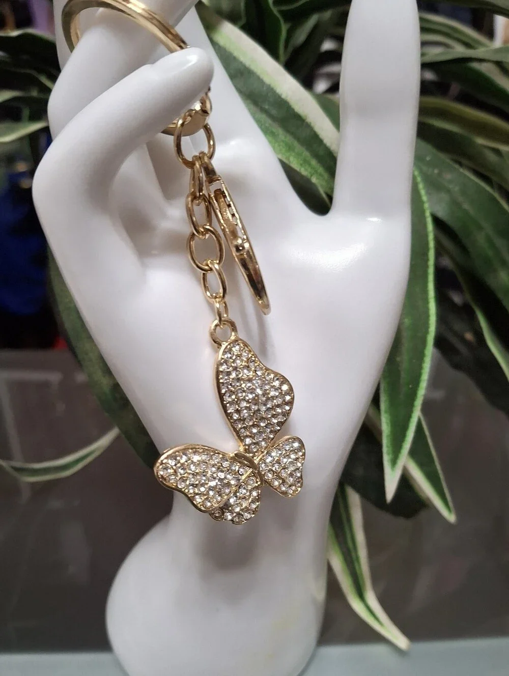 Butterfly Sparkling Crystal Gold-tone Keychain Bag Charm New